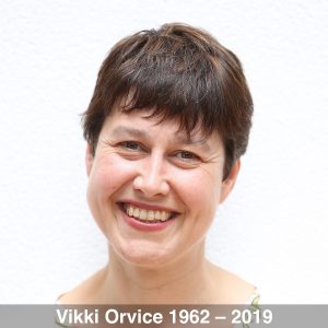 Head shot of Vikki Orvice with name & dates 1962-2019